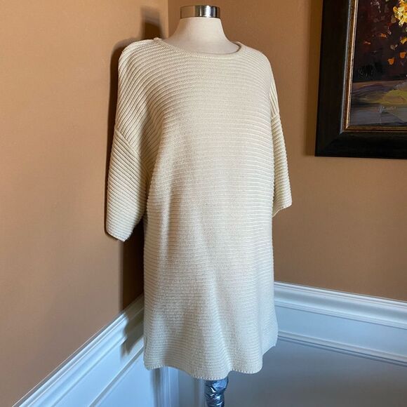 Sabo Remy Cream Ribbed Tunic Sweater Top Dress M - Picture 3 of 10
